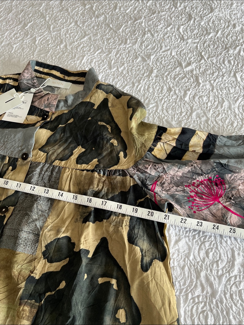 NOEN Button-Up LS Shirt Blouse Multi Abstract Botanical Print Women's Size 10 - Picture 9 of 15